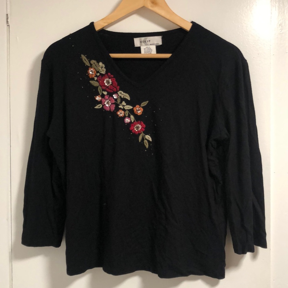 Black Floral Embroidered Sweater